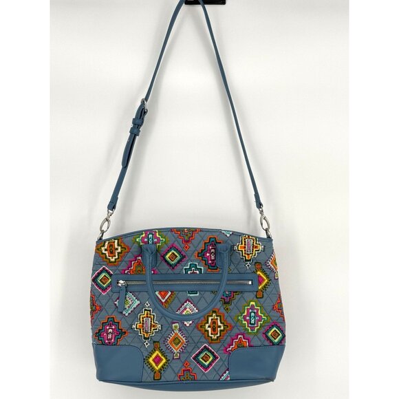 Vera Bradley Gray Quilted Crossbody Bag With Multicolor Geometric Patterns & Adj - Picture 2 of 7